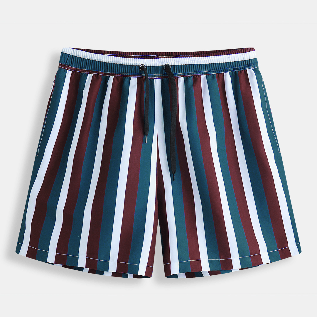 Men Multi Color Stripe Swim Shorts Quick Drying Mesh Liner Casual Shorts - MRSLM