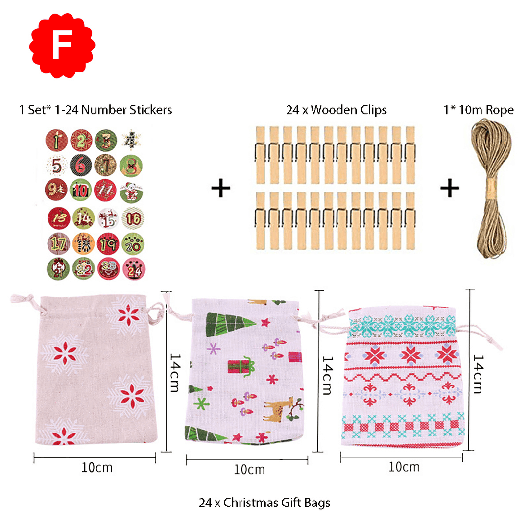 Christmas Cotton Linen Hanging Advent Calendars Countdown Drawstring Gift Bags Candy Biscuit Pouches Present Gift Wrap - MRSLM