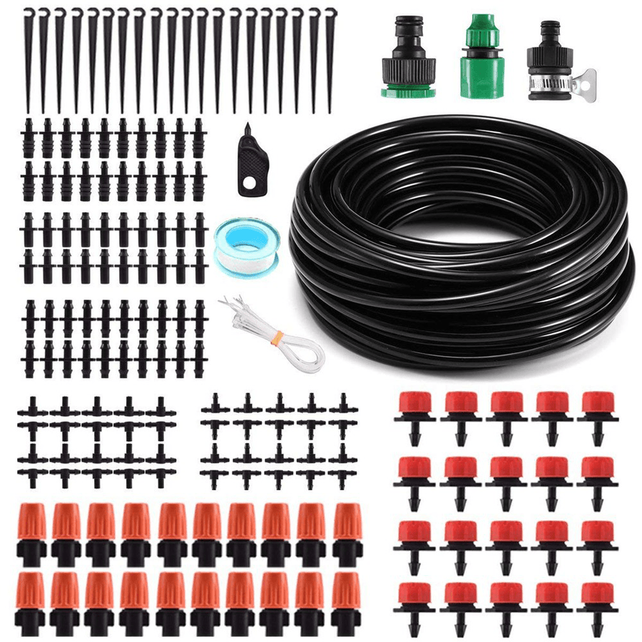 166Pcs 50Ft /15M Automatic Drip Irrigation Plant Watering Kit Mist Cooling Irrigation System for Greenhouse - MRSLM