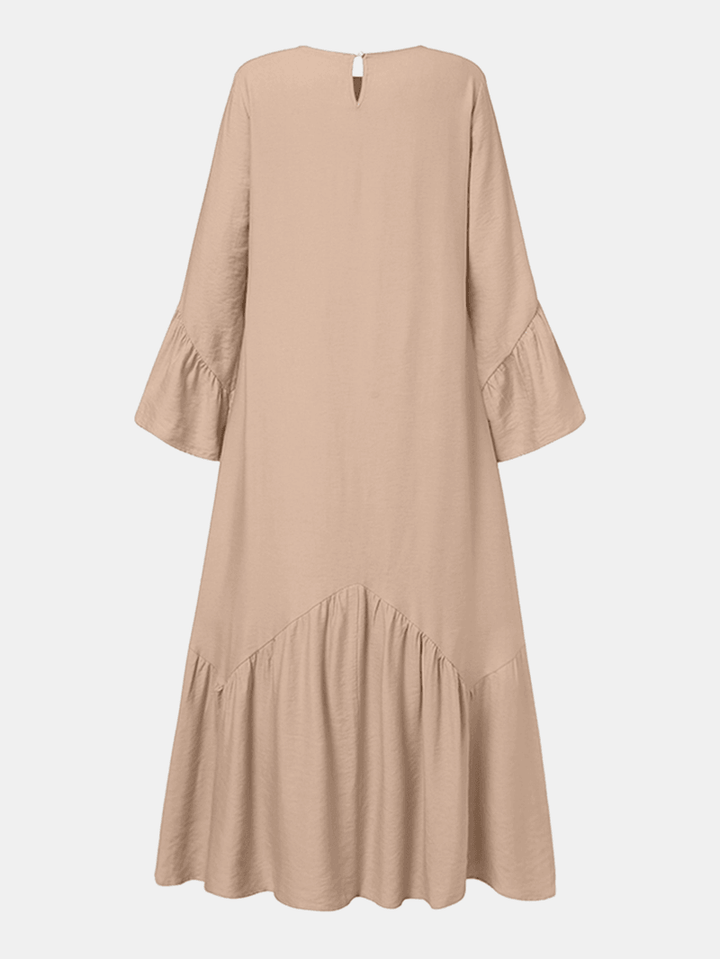 Women Solid Color Ruffle Long Sleeve Simple Kaftan Maxi Dresses - MRSLM