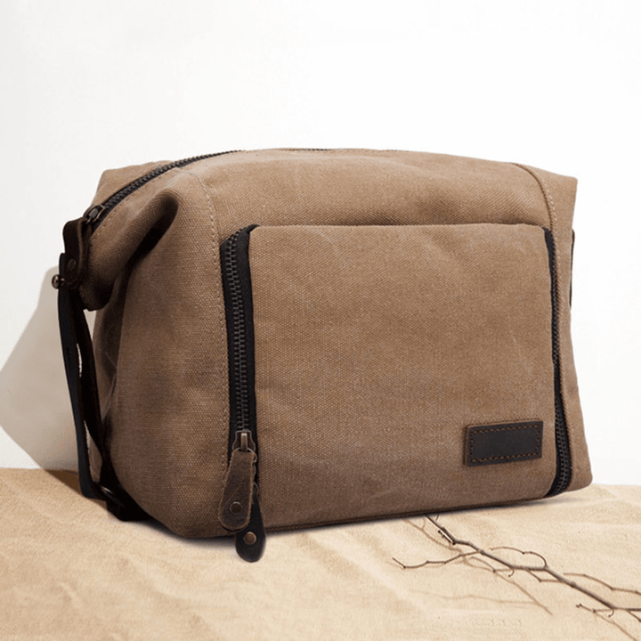Men Canvas Large Capacity Waterproof Wear-Resistant Vintage Clutch Bags Wash Bags Cosmetic Bag - MRSLM