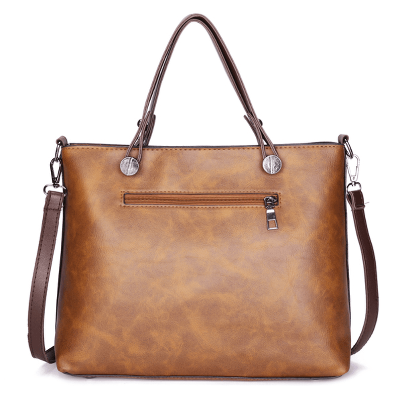 Women Solid Dating Soft Leather Large Capacity Tote Bag - MRSLM