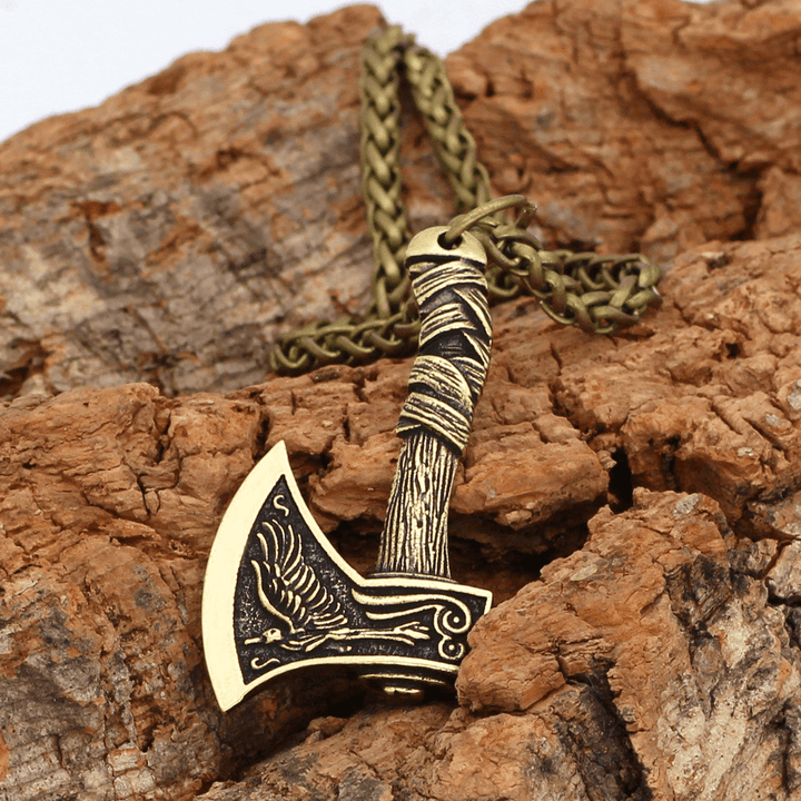 Celtic Wolf and Crow Double-Sided Axe Pendant - MRSLM