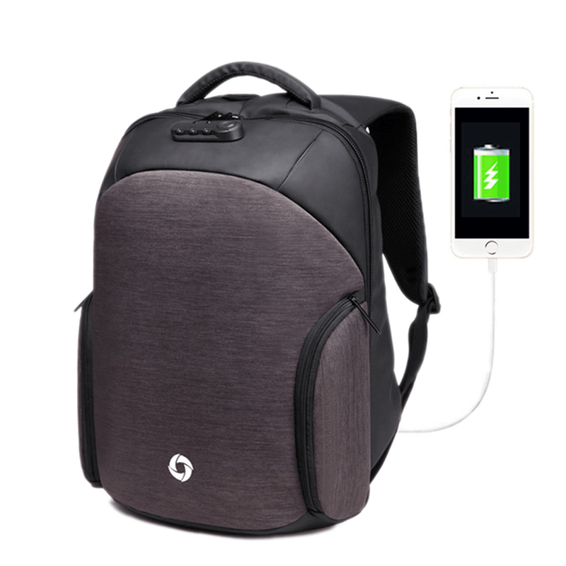 USB Charging Backpack Casual Anti-Theft Computer Bag with Rainproof Cover & Combination Lock - MRSLM