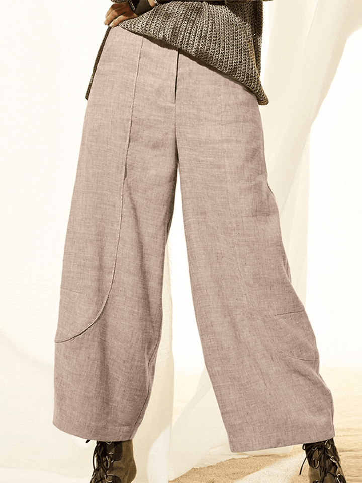 Women Solid Color Side Pocket Causal Pants - MRSLM
