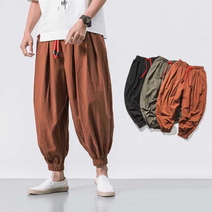 Four Seasons Cotton and Linen Trousers Loose Hanging Gear Men Flying Squirrel Pants Men - MRSLM