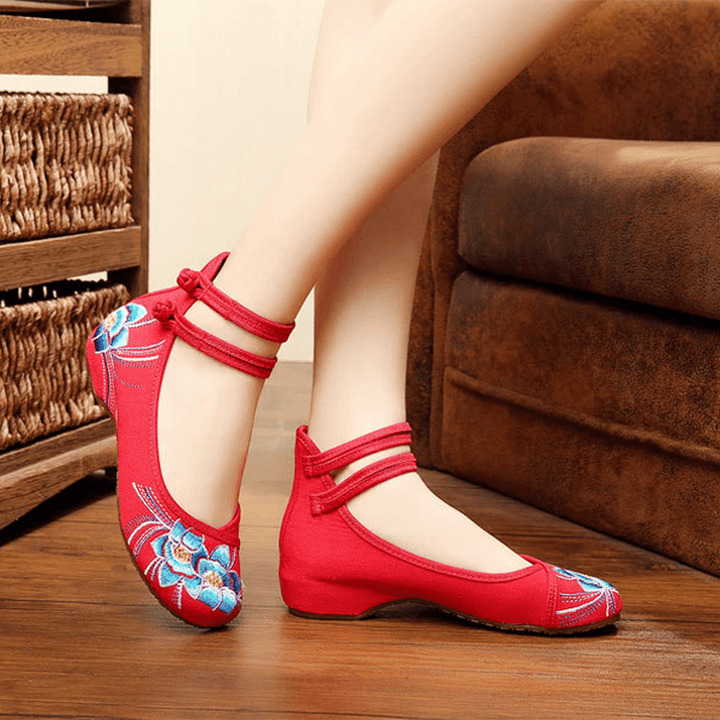 Orchid Embroidery Buckle Mary Janes Shoes - MRSLM