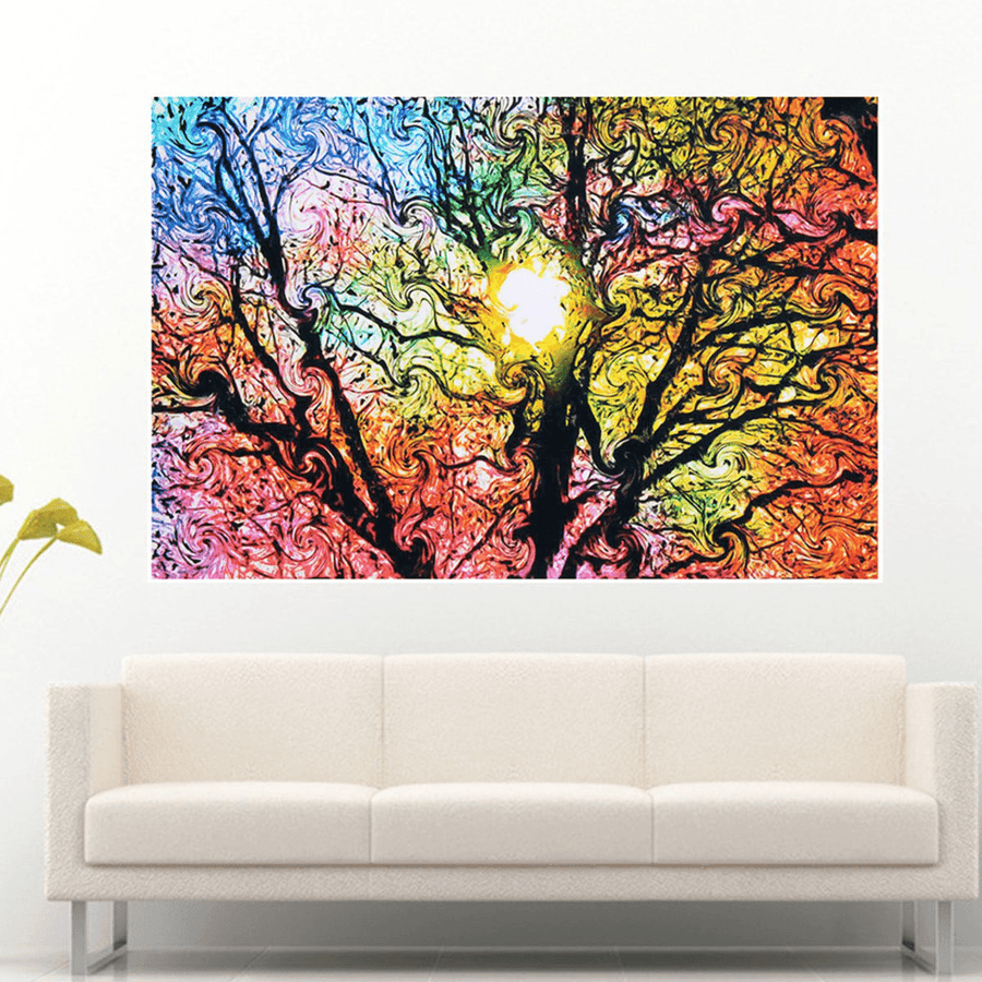 Beautiful Abstract Colorfull Sun Tree Art Silk Cloth Poster Wallpaper Decoration Poster Print Wall Sticker - MRSLM