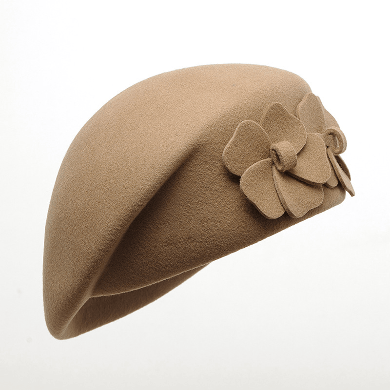 Women'S Beret Wool Hat Warm Wedding Hat with Flower - MRSLM