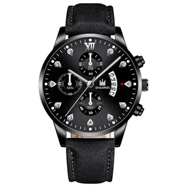 Khorasan Fashion Business Decorated Pointer with Calendar Dial PU Leather Band Men Quartz Watch Wristband - MRSLM