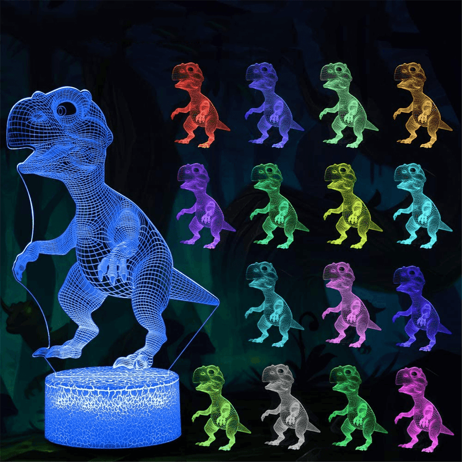 3D Illusion Lamp 16 Colors Dinosaur Toys Night Light with Timer Remote Control Smart Touch for Kid Toy Birthday - MRSLM