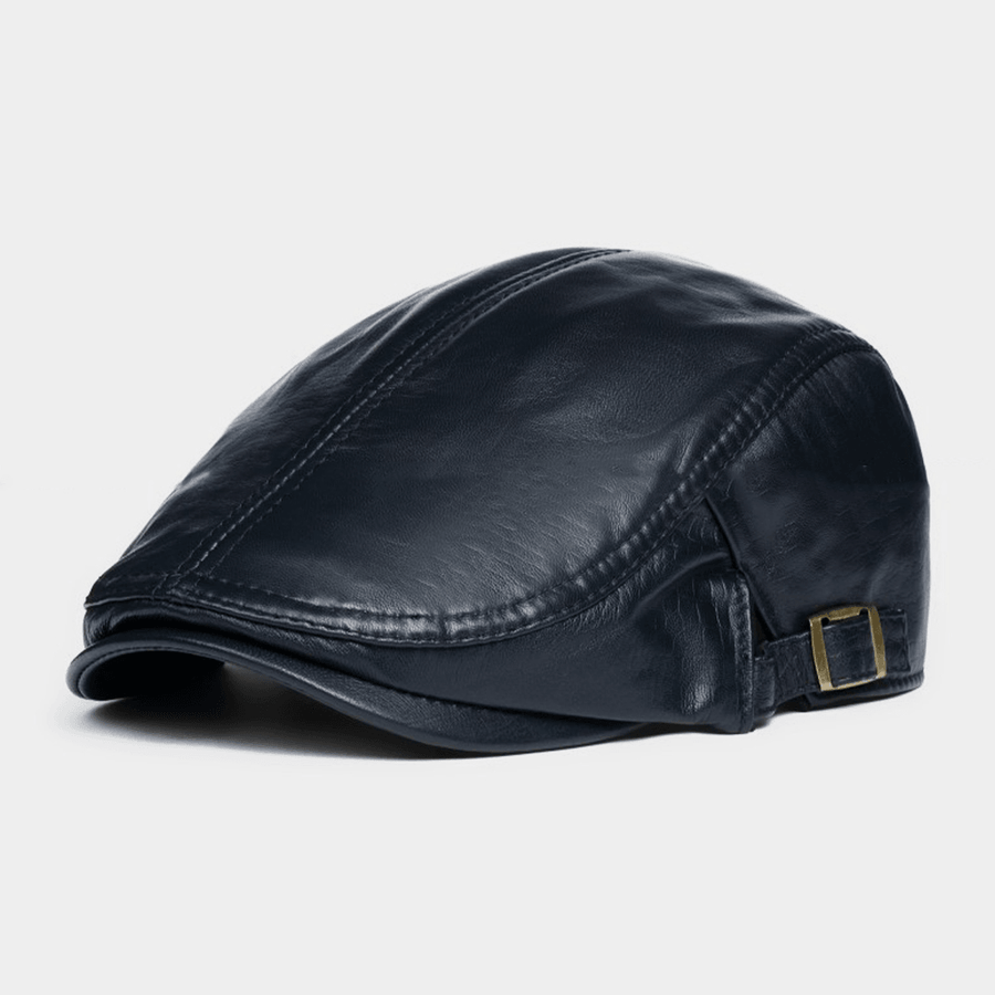 Men Genuine Leather Solid Casual Classical Warm Forward Hat Beret Hat - MRSLM
