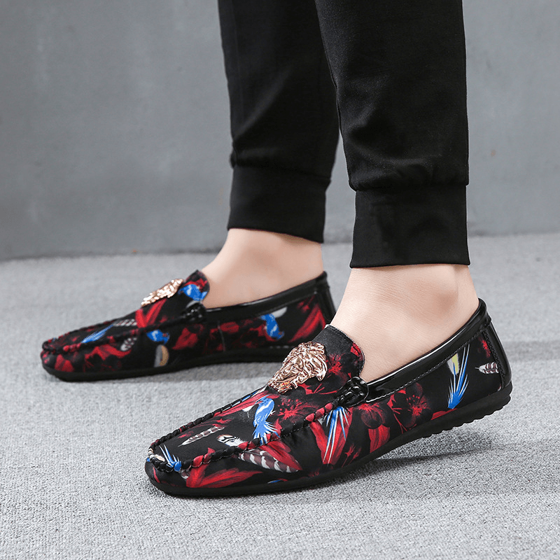 Men Floral Printed Slip Resistant Casual Walking Driving Loafers - MRSLM