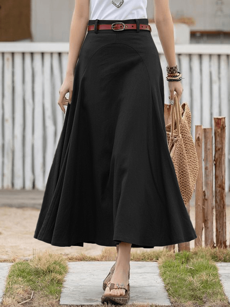 100% Cotton Solid Side Zipper Spliced Casual Loose Skirt for Women - MRSLM