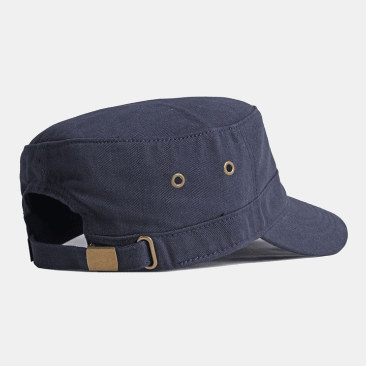 Men Cotton Solid Color Five-Pointed Star British Fashion Sunscreen Sunshade Flat Cap Military Hat - MRSLM