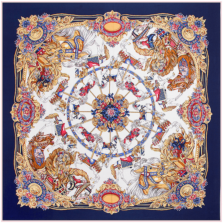 Floral Carriage Twill Large Square Silk Scarf Sunscreen Shawl - MRSLM