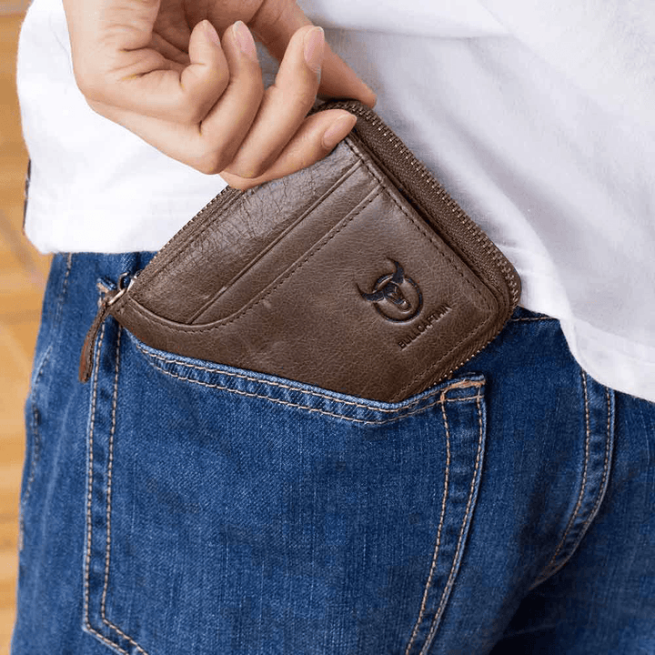 Bullcaptain Zip around Wallet RFID Blocking Secure Leather Card Holder Wallet for Men - MRSLM