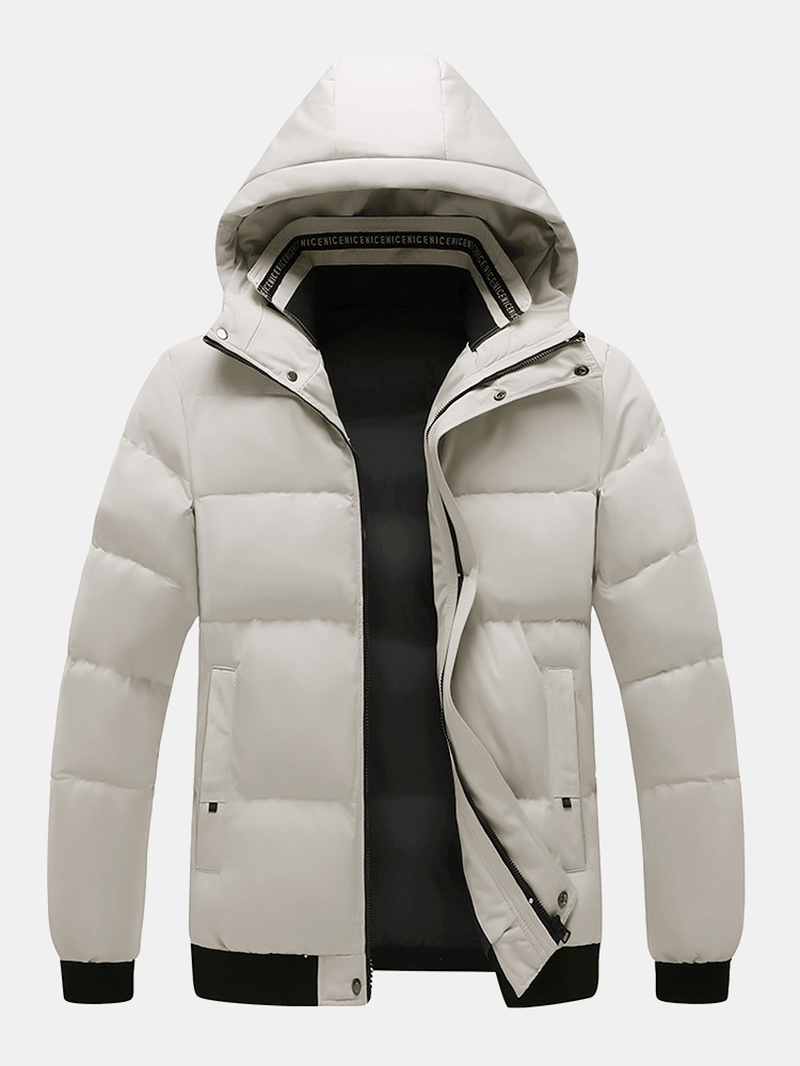 Mens Windproof Warm Soldi Color Zipper Hooded Coats with Pocket - MRSLM