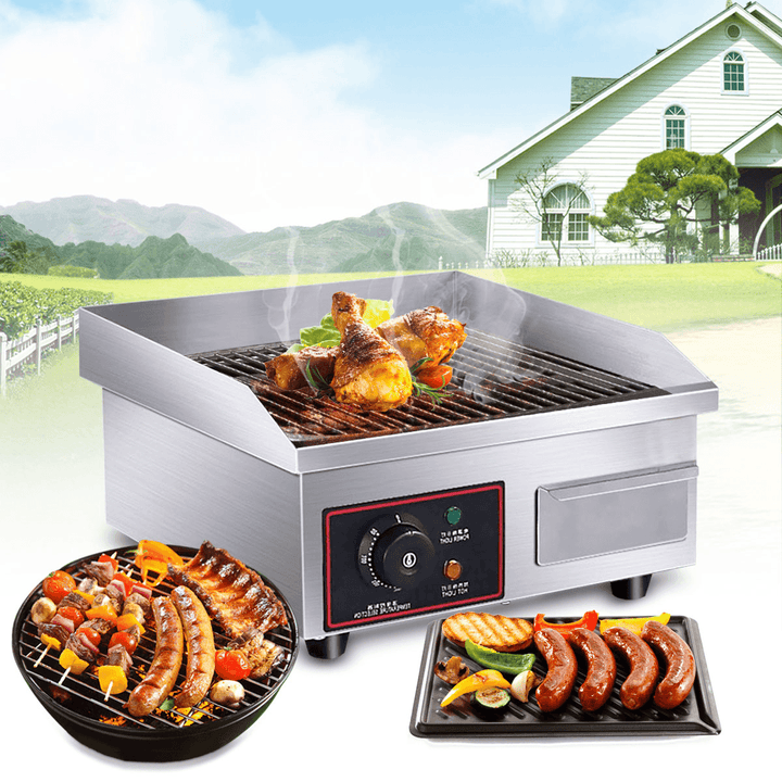 1500W 220V Commercial Electric Griddle BBQ Grill Pan Hot Plate Stainless Steel - MRSLM