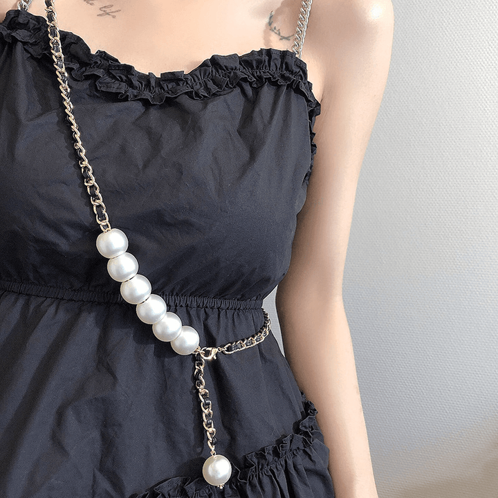 Elegant and Fashionable Pearl Metal Braided Waist Chain Belt - MRSLM