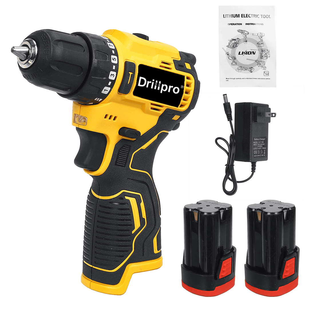 Drillpro 18V Brushless Electric Drill Driver Cordless Rechargeable Screwdriver W/ 1 or 2 Battery - MRSLM
