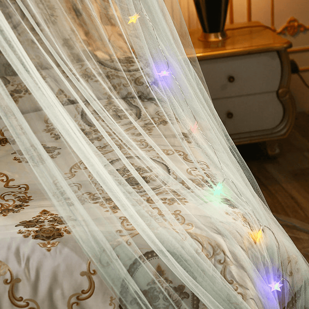 Mosquito Net Bedding Lace LED Light Princess Dome Mesh Bed Canopy Bedroom Decor - MRSLM