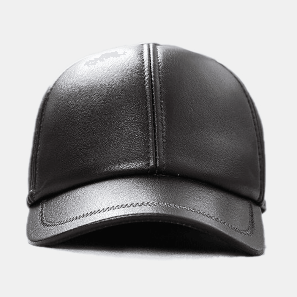 Men Genuine Leather Patchwork Embroidery Thread Dome Casual Windproof Sunshade Baseball Cap - MRSLM