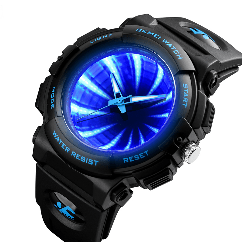 SKEMI 1521 Creative Mirror Dial LED Backlight 5ATM Stainless Steel Men Wristwatch Quartz Watch - MRSLM