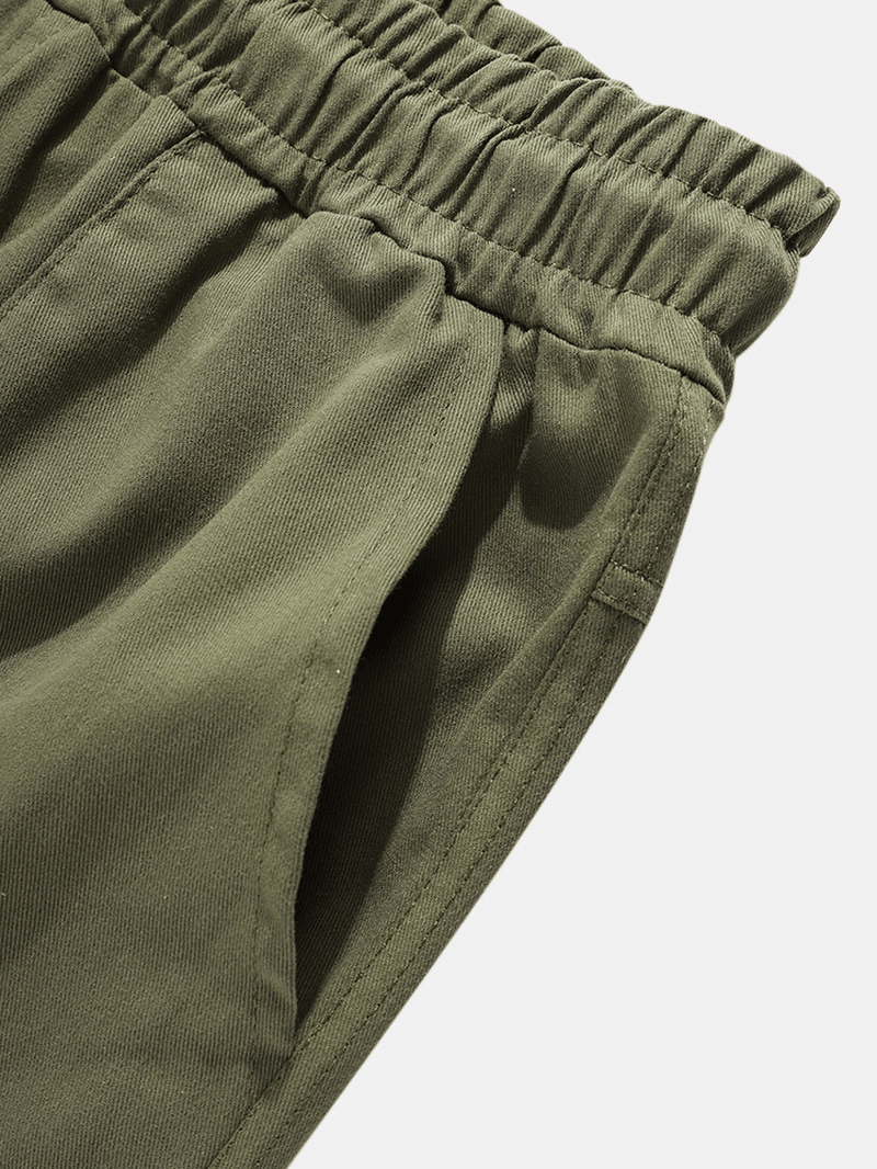 Mens Solid Color Drawstring Elastic Waist Multi Pocket Cargo Pants - MRSLM