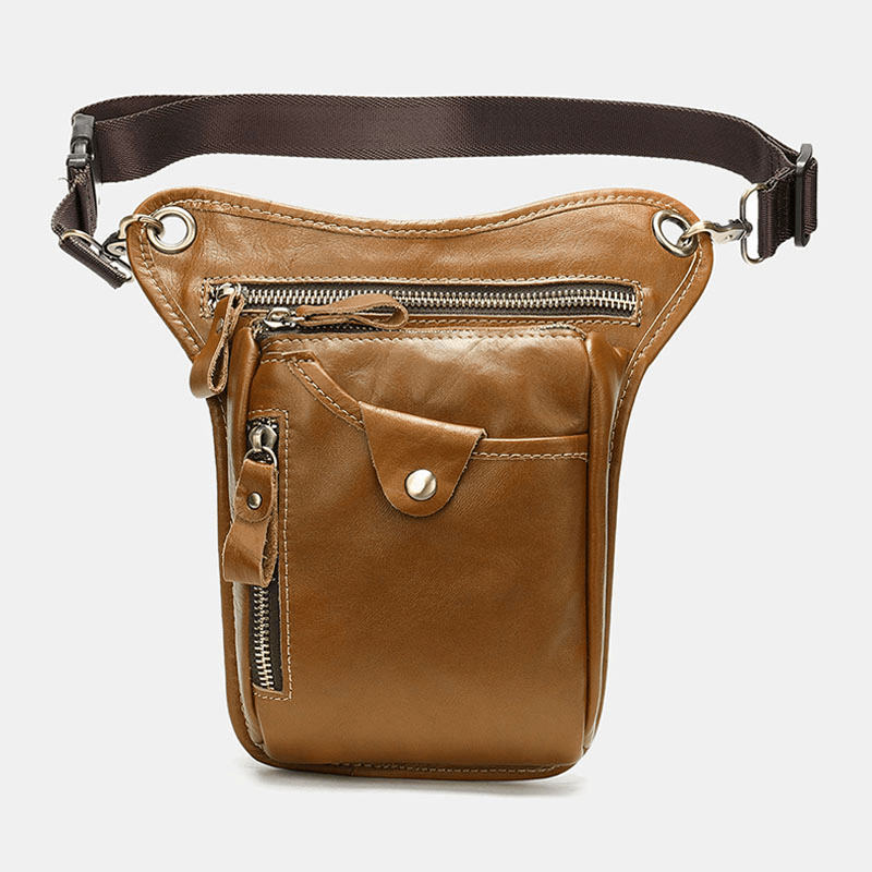 Men Genuine Leather Solid Color Outdoor Sport Practical Wear-Resistance Belt Bag Leg Bag Waist Bag - MRSLM