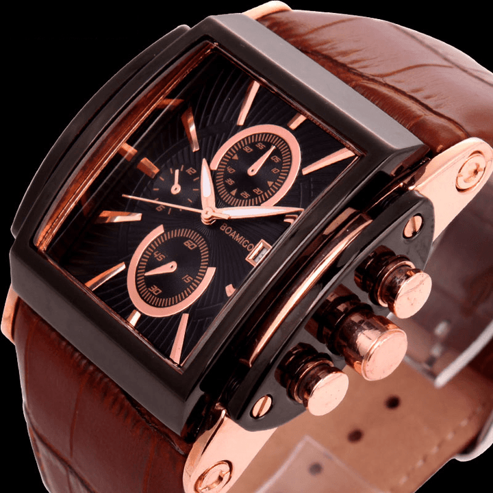 BOAMIGO 2098 Retro Small Square Watch Calendar Men Waterproof Leather Strap Quartz Watch - MRSLM