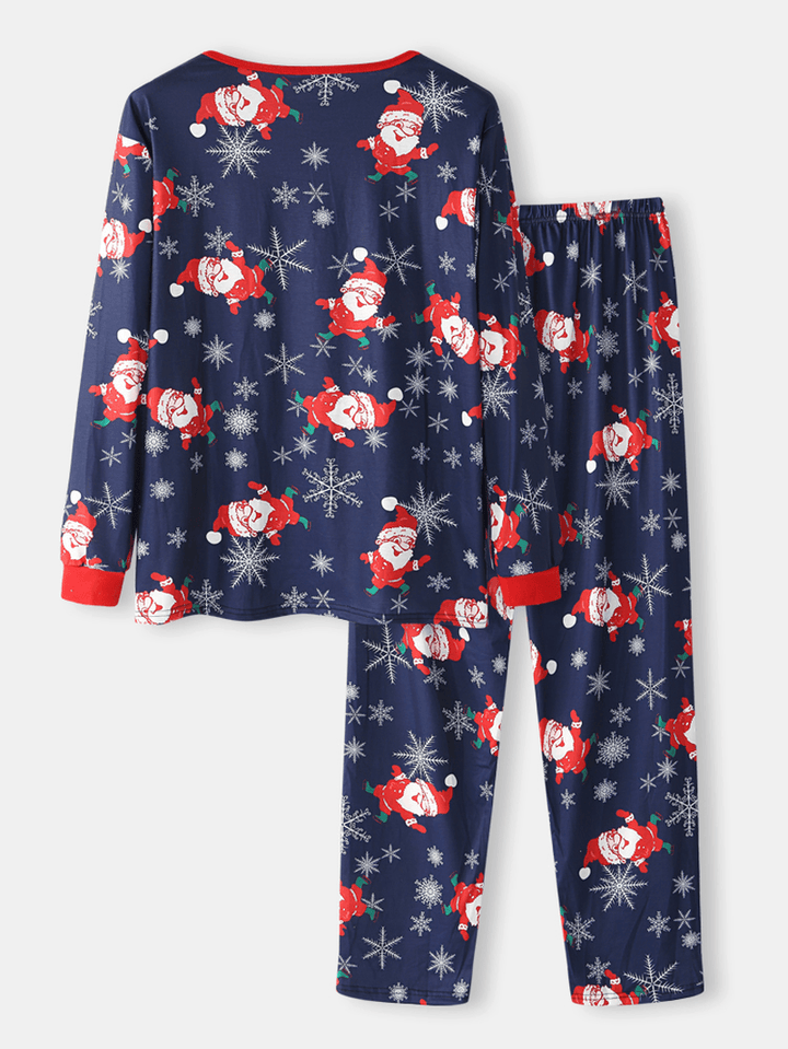 Mens Cartoon Santa Claus Print O-Neck Loose Pants Comfy Home Pajamas Set - MRSLM