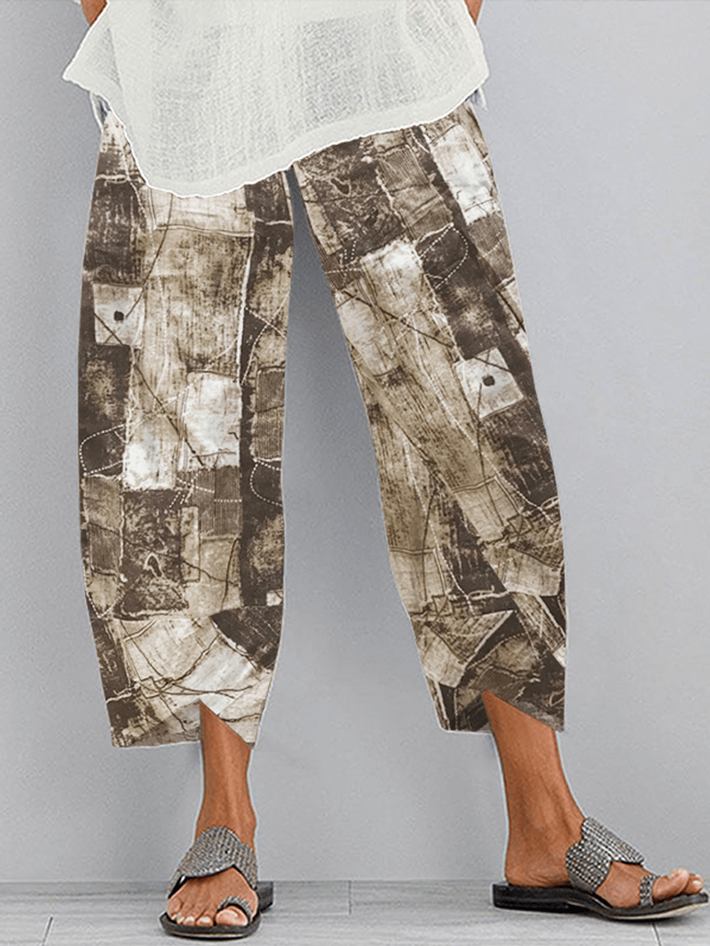 Casual Floral Print Elastic Waist Side Pocket Pants for Women - MRSLM