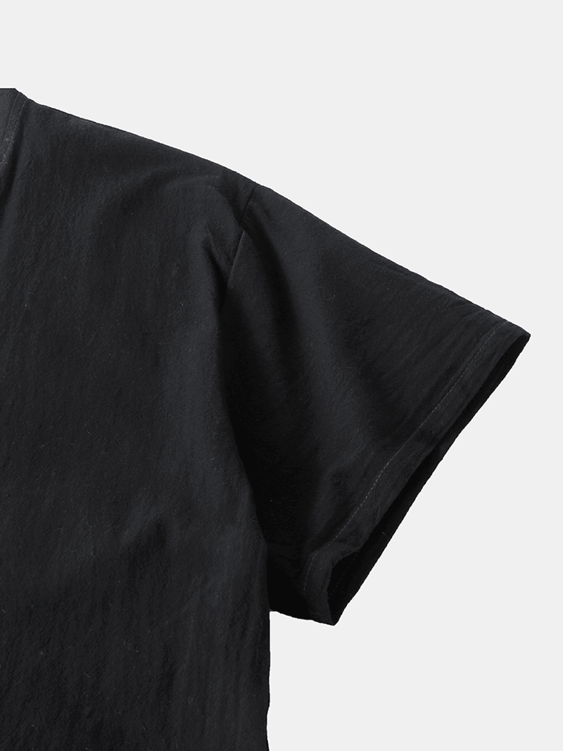Mens Geometric Print V-Neck Top Elastic Waist Pocket Japanese Style Sauna Suit Home Pajamas - MRSLM