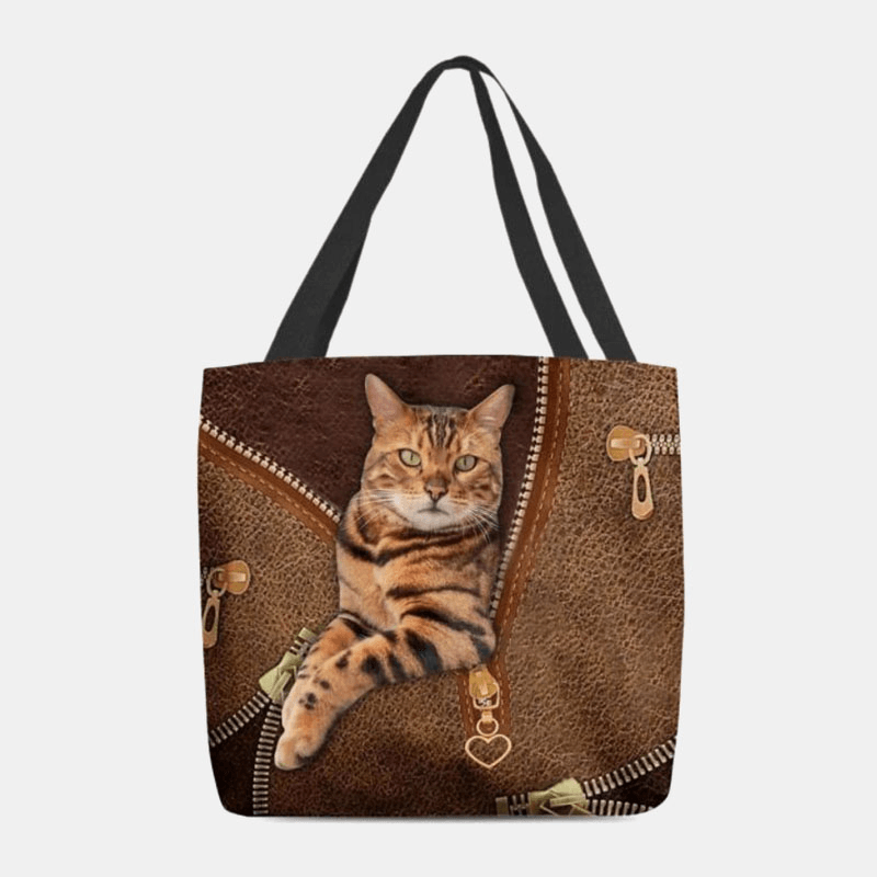Women Canvas Cute 3D Three-Dimensional Vision Cat Pattern Shoulder Bag Handbag Tote - MRSLM