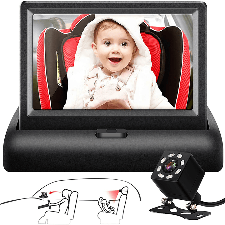 Baby Safety Car Monitor Camera Monitored Mirror 120° Viewing Angle Night Vision Side Driving HD Lens Display for Observe the Baby'S Move - MRSLM
