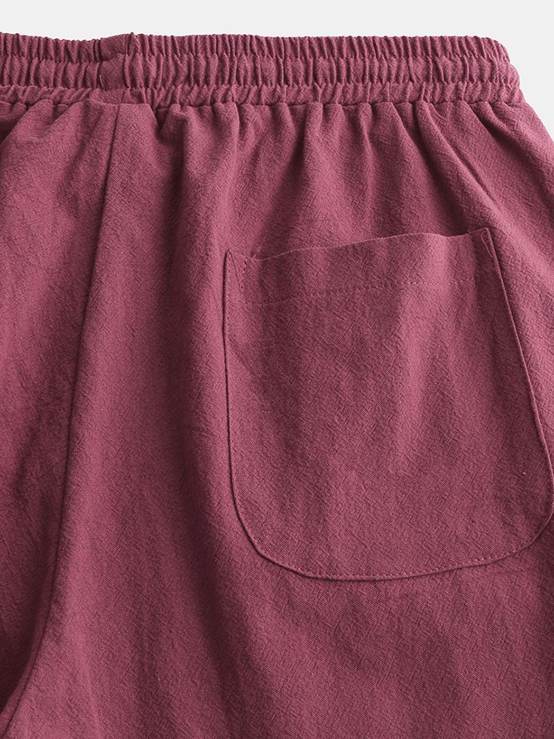 Mens Cotton Vintage Drawstring Pure Color Loosr Fit Casual Pants - MRSLM