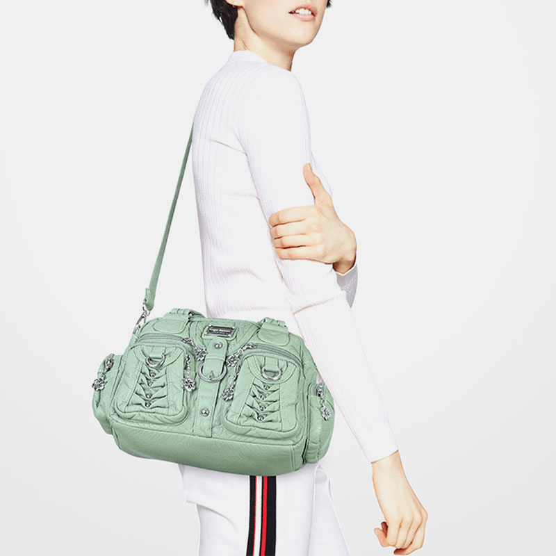 Angel Kiss Women PU Leather Multi-Carry Solid Color Fashion Casual Shoulder Bag Crossbody Bag Handbag - MRSLM