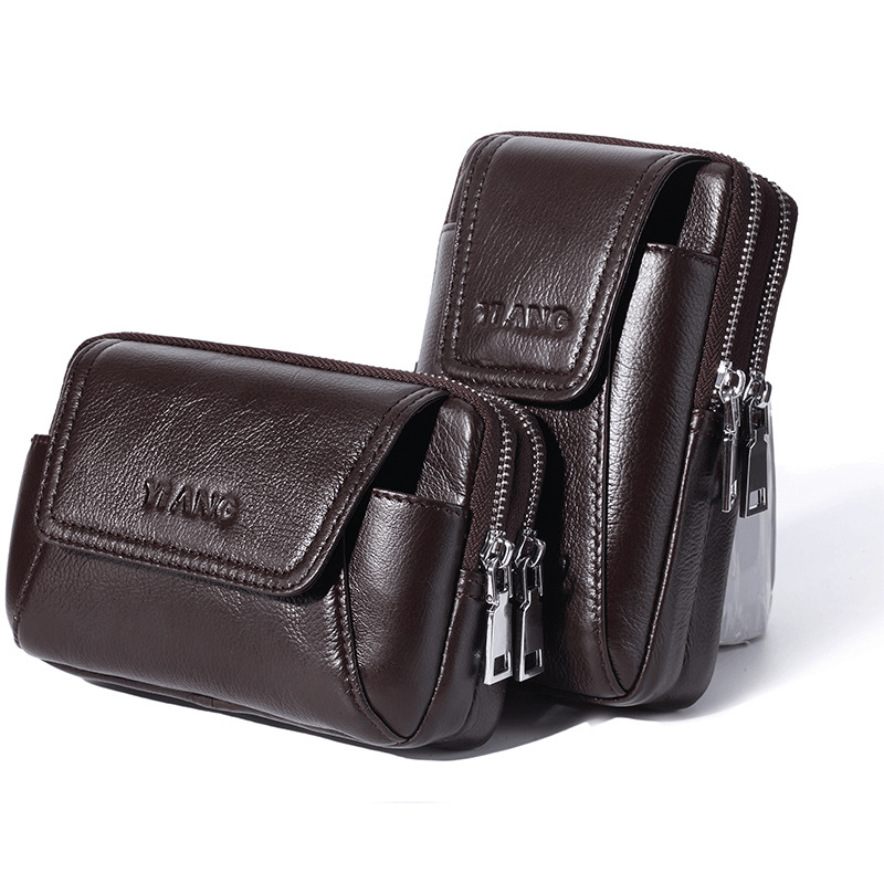 Men Genuine Leather Waist Bag Phone Bag for Outdoor Travel Daily - MRSLM