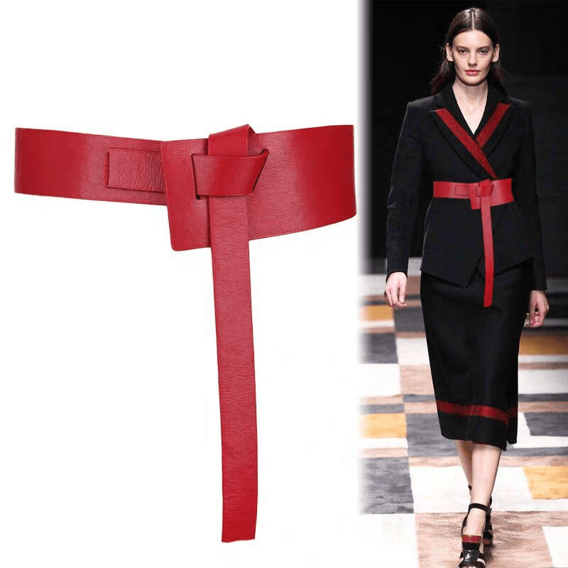Ladies Outerwear Extra Wide Decorative Shirt Coat with Skirt Fashion Versatile Belt Accessories - MRSLM