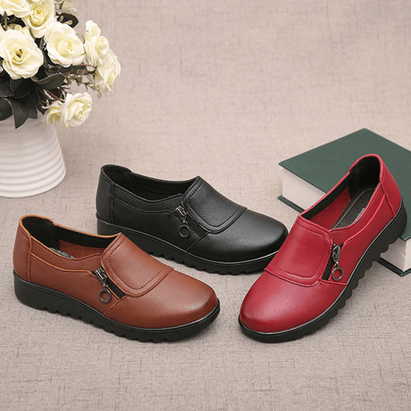 Women Casual Leather Slip on Outdoor Flat Loafers - MRSLM