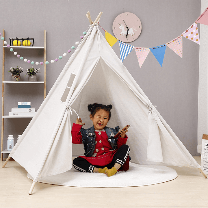 Indian Portable Children Tents Cotton Canvas Baby Game Beach Teepees Kids Play House Triangle Room Decoration - MRSLM