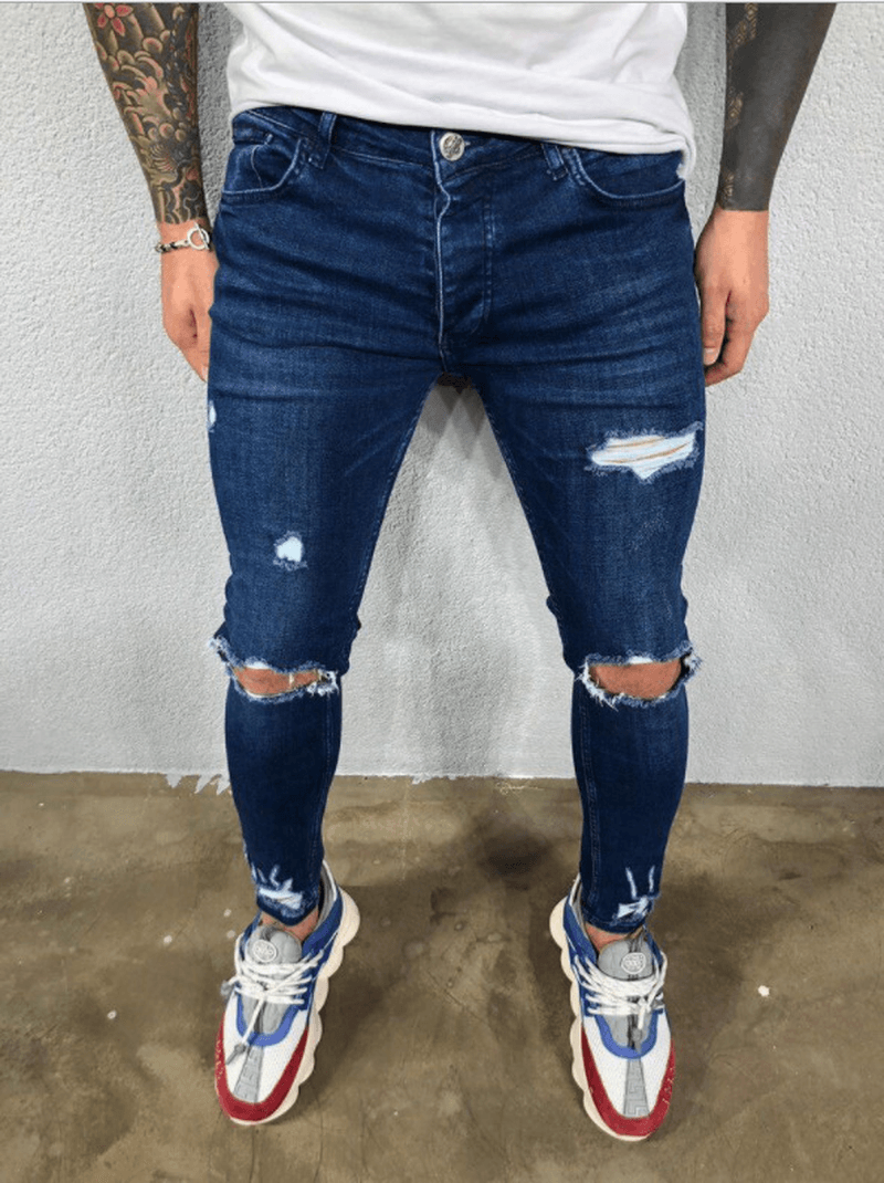 Men'S Ripped Elastic Feet Torn New Hot Style Trendy Jeans - MRSLM