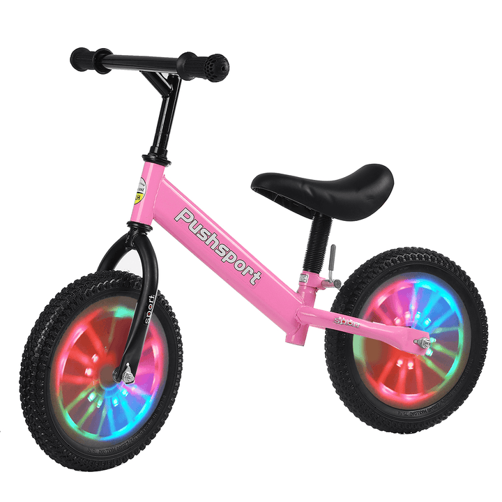 Kids Adjustable Height Flashing Balance Bikes Children Bicycle with Comfortable Cushions＆Non-Slip Handles Wear-Resistant＆Shock-Absorbing Rubber Tires Aged 2-7 Years Old - MRSLM