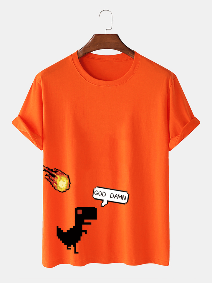 Mens 100% Cotton Cartoon Funny Dinosaur Print O-Neck Casual T-Shirt - MRSLM