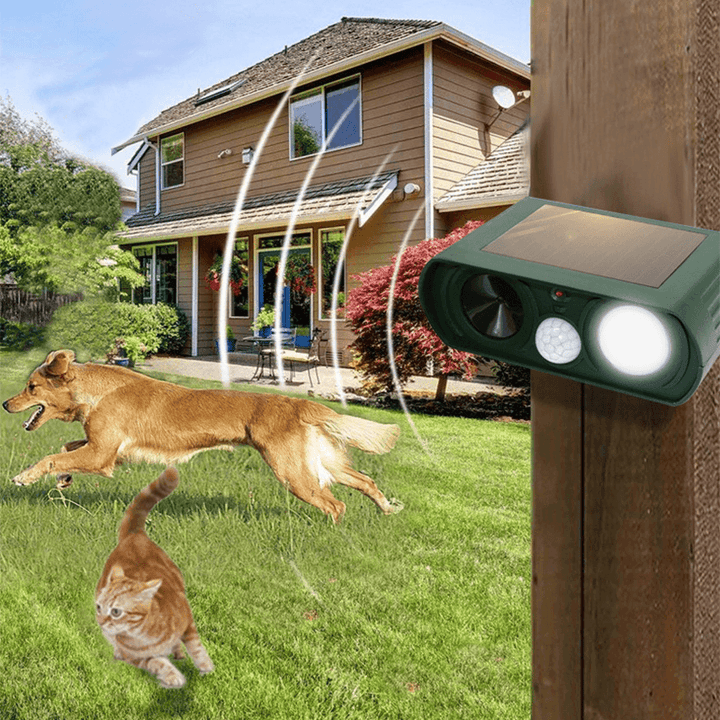Ultrasonic Solar Power Animal Repeller IPX4 Waterproof PIR Ultrasound Sensor Fox Cat Dog Repellent for Outdoor Garden - MRSLM