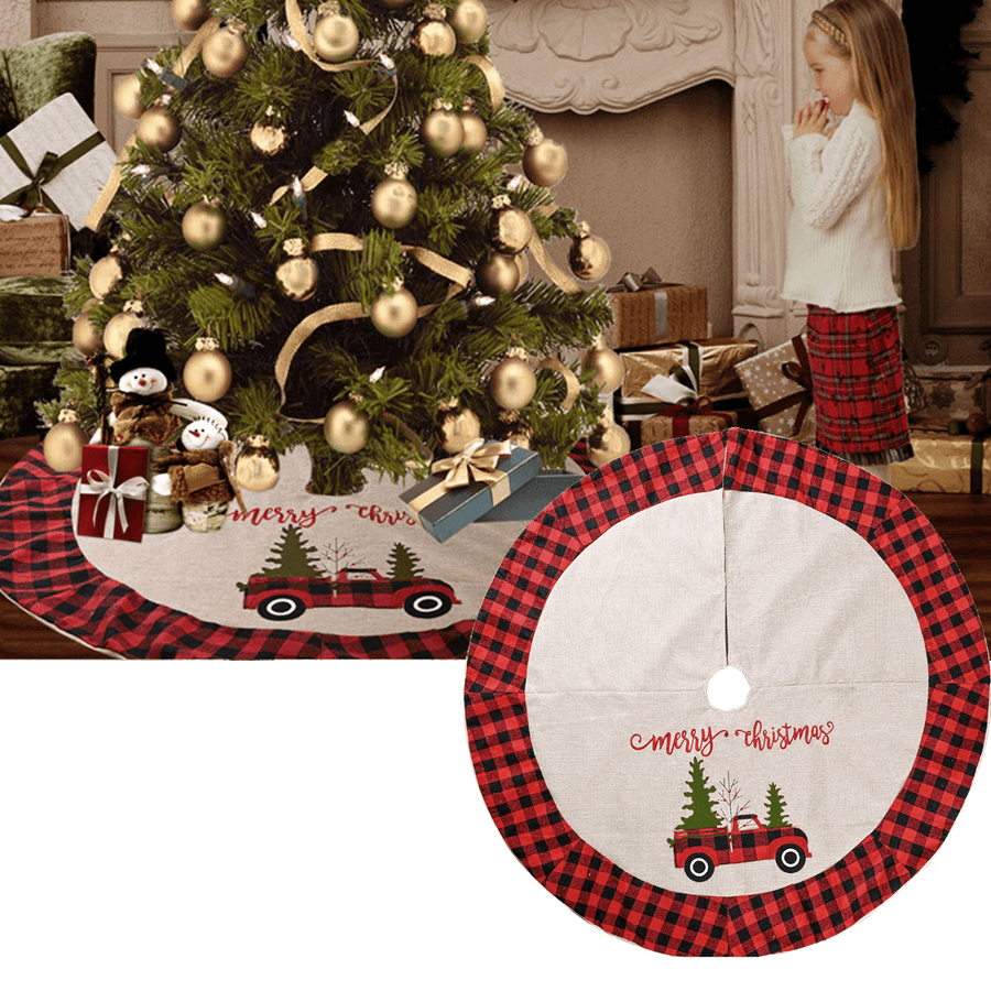 120Cm Linen Lattice 2020 Christmas Tree Skirt Aprons New Year Xmas Tree Carpet Foot Cover for Merry Christmas Decoration - MRSLM