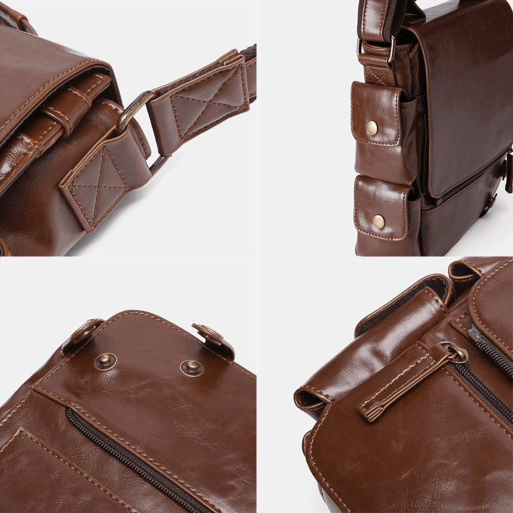 E Ekphero Men PU Leather Vintage Business Multifunction Multi-Card Slots Multi-Pockets Crossbody Bag Shoulder Bag - MRSLM