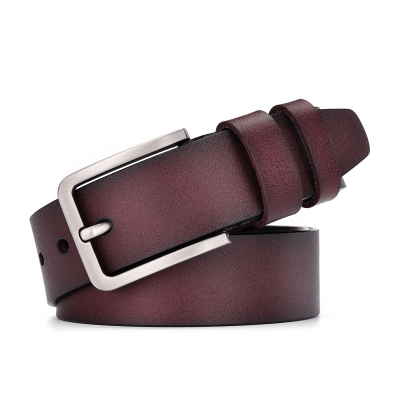 Leather Cowskin Vintage Jean Belt Pin Buckle Simple Men'S Belt Wide - MRSLM