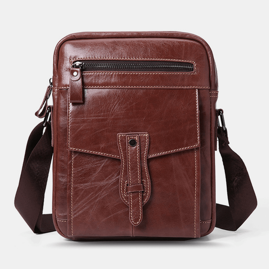 Men Genuine Leather Large Capacity Vintage Business Crossbody Bag Shoulder Bag - MRSLM